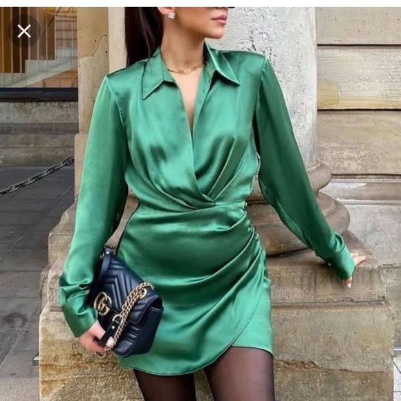 Zara Dresses & Skirts - Zara Green Satin Dress